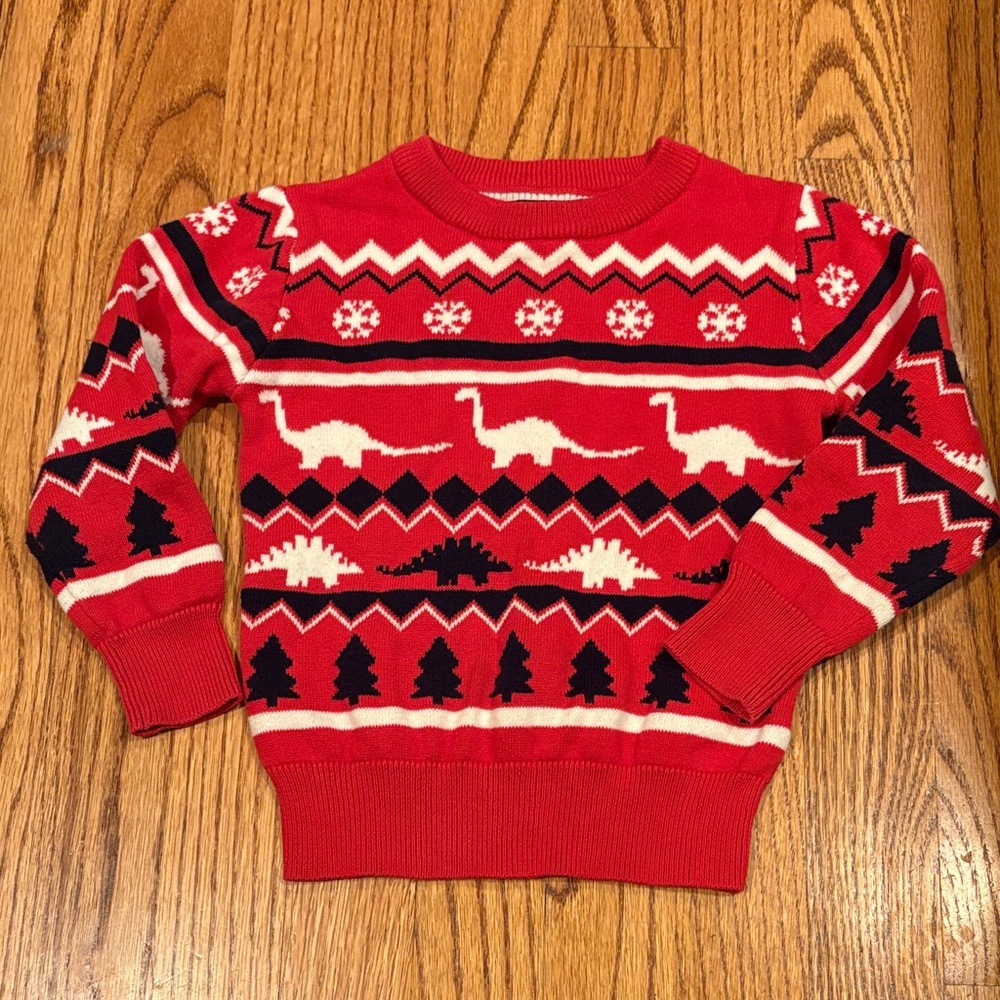 Andy & Evan 2T Holiday Winter Dinosaur Red Sweater